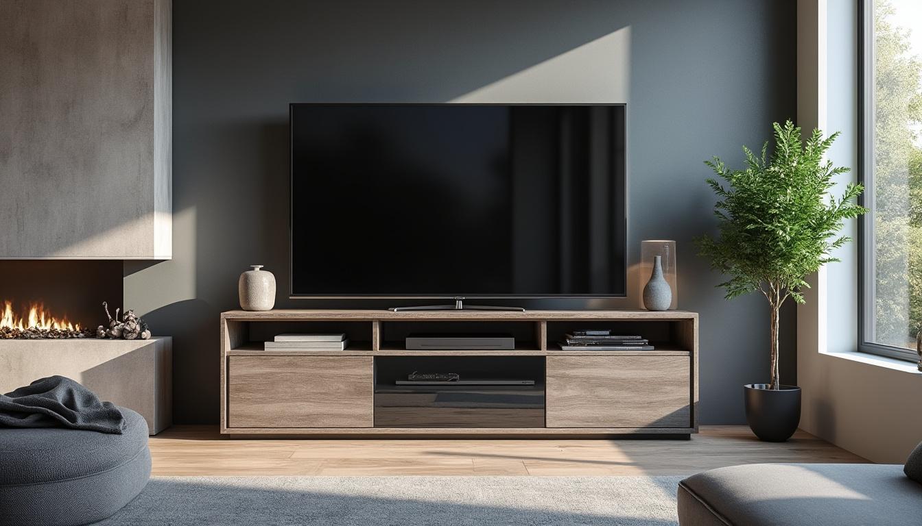 découvrez le meuble tv kikua de 130 cm en gris cendré, alliant design moderne et fonctionnalité. parfait pour embellir votre salon tout en offrant un espace de rangement optimisé. optez pour une solution esthétique et pratique qui s'adapte à votre intérieur !