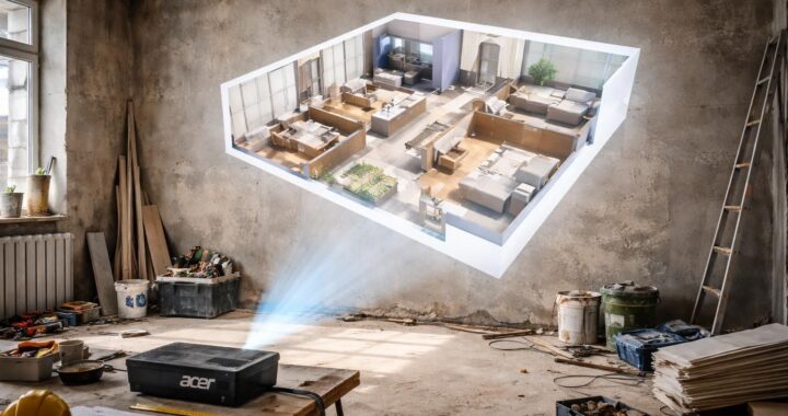 découvrez comment un vidéoprojecteur acer projette un plan 3d directement sur le mur pour faciliter la rénovation de votre chantier, alliant technologie et précision.