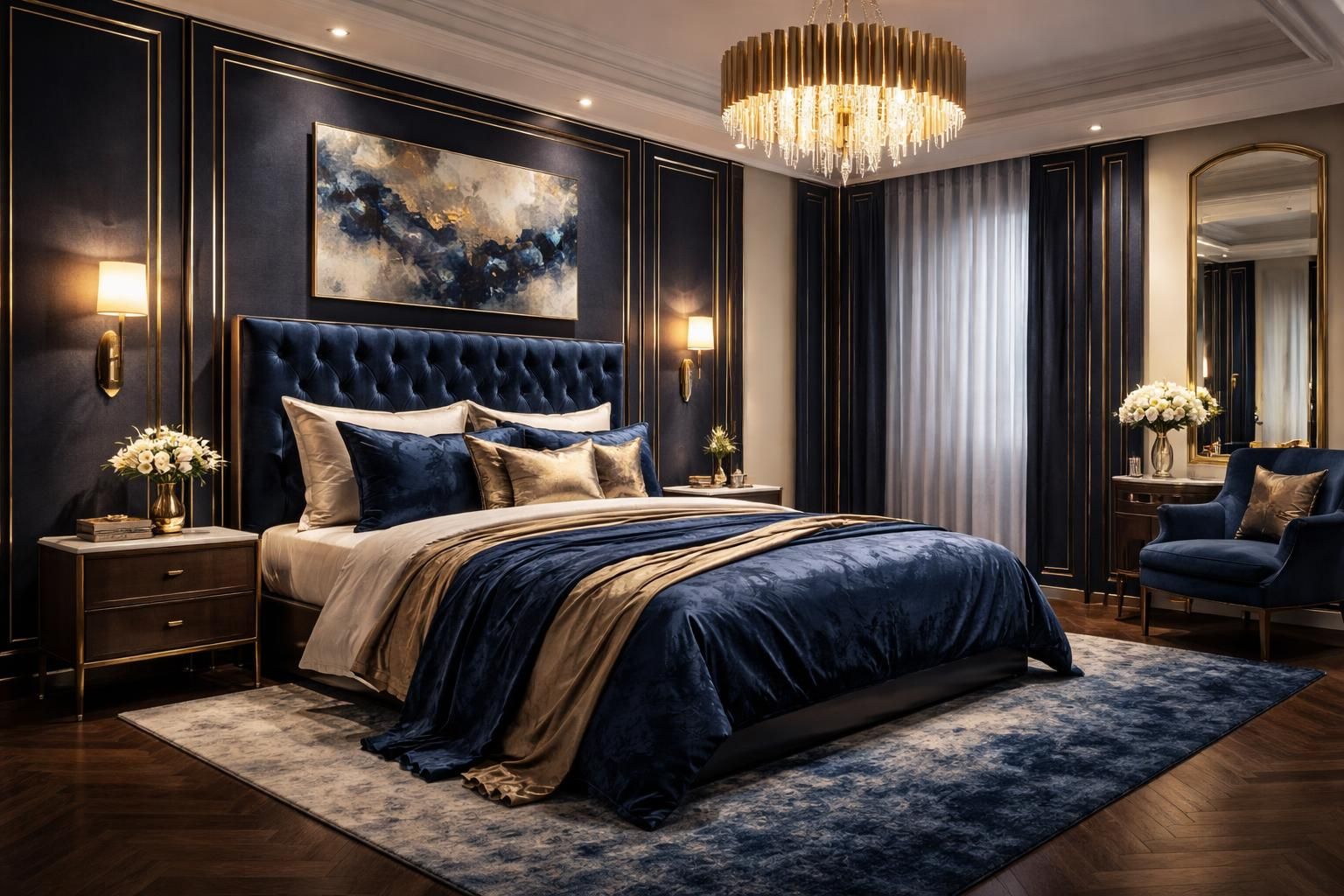 découvrez comment associer le bleu nuit et le doré pour créer une chambre au style sophistiqué et raffiné, alliant élégance et confort.