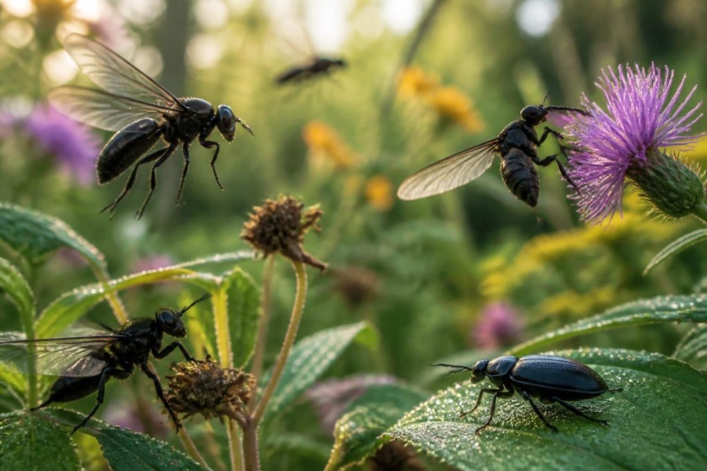 découvrez les comportements fascinants des gros insectes noirs volants dans votre jardin et apprenez à mieux comprendre leur rôle essentiel dans l'écosystème local.