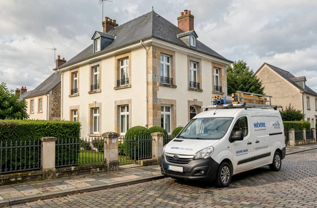 Maison bourguignonne entièrement restaurée avec façade enduite et gouttières en zinc pour Entreprise Charbonnot - Ancienne Maison Page dans la Nièvre